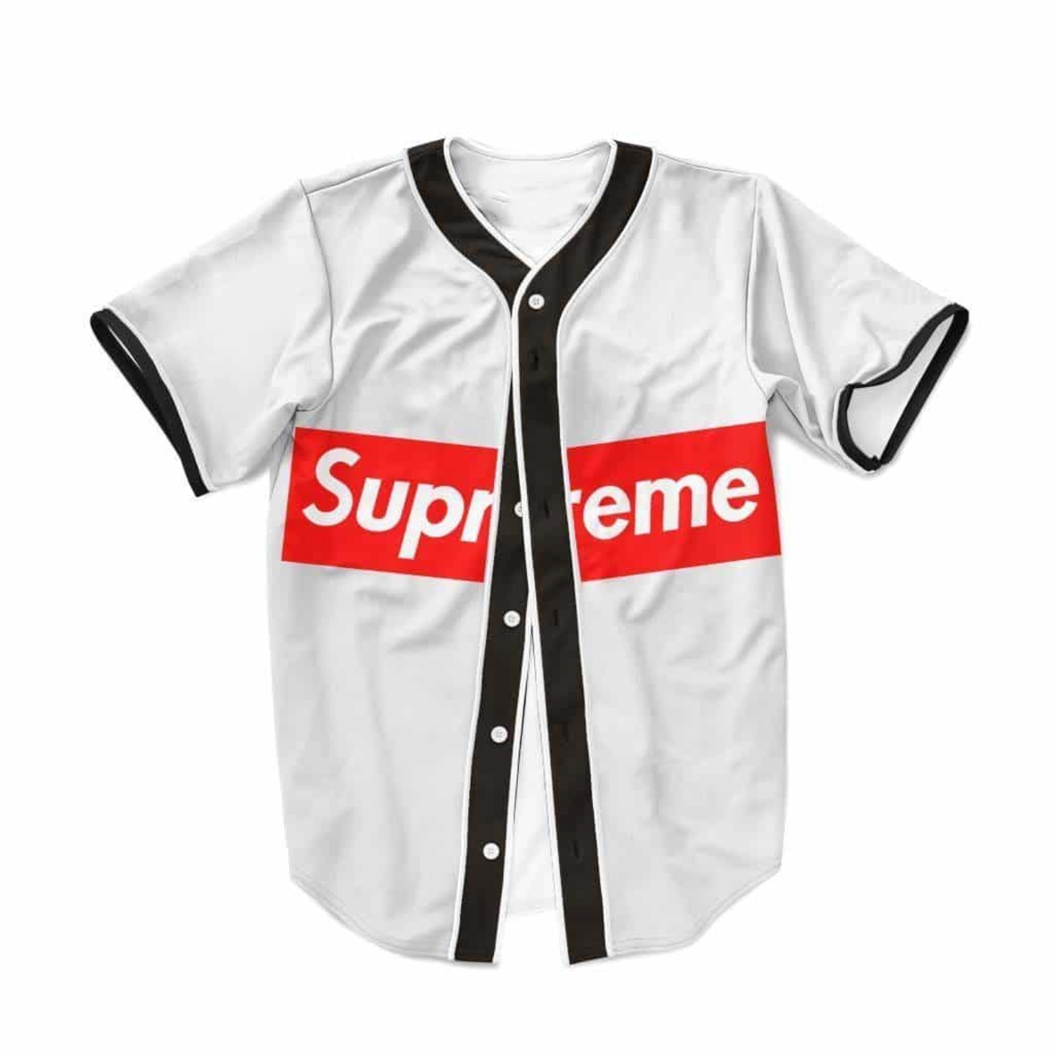 Supreme Brand Streetwear - قميص بيسبول أبيض بتصميم فاخر مطبوع
