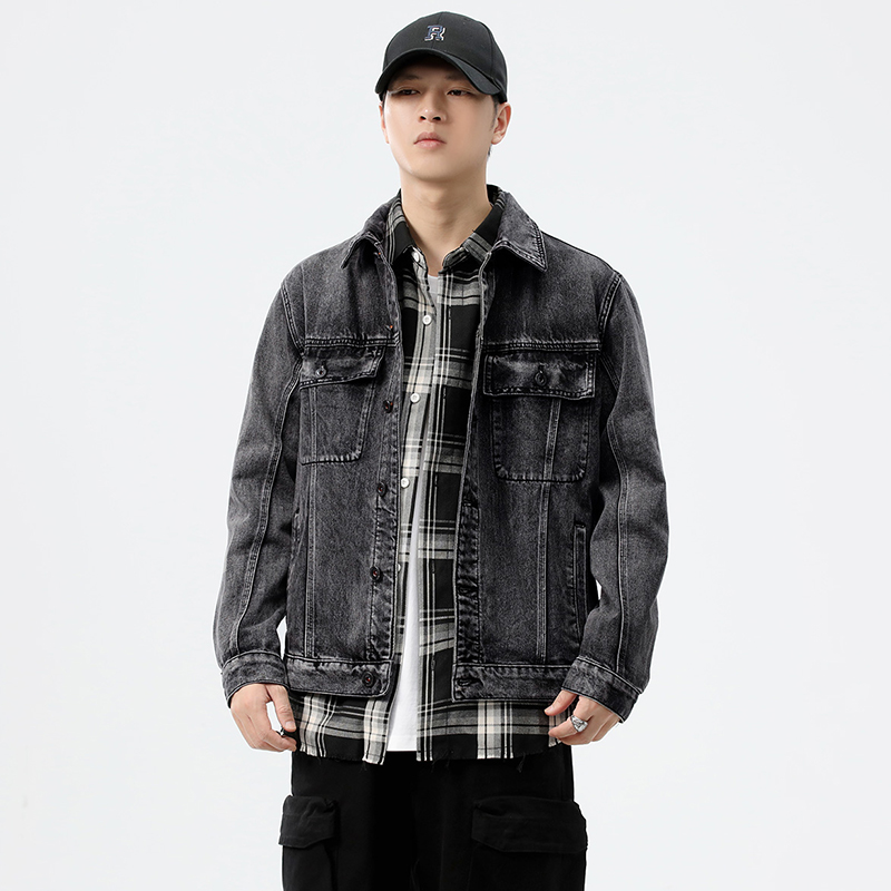 Streetwear Brand - جاكيت دينيم رجالي بجيوب للعمل، بتصميم