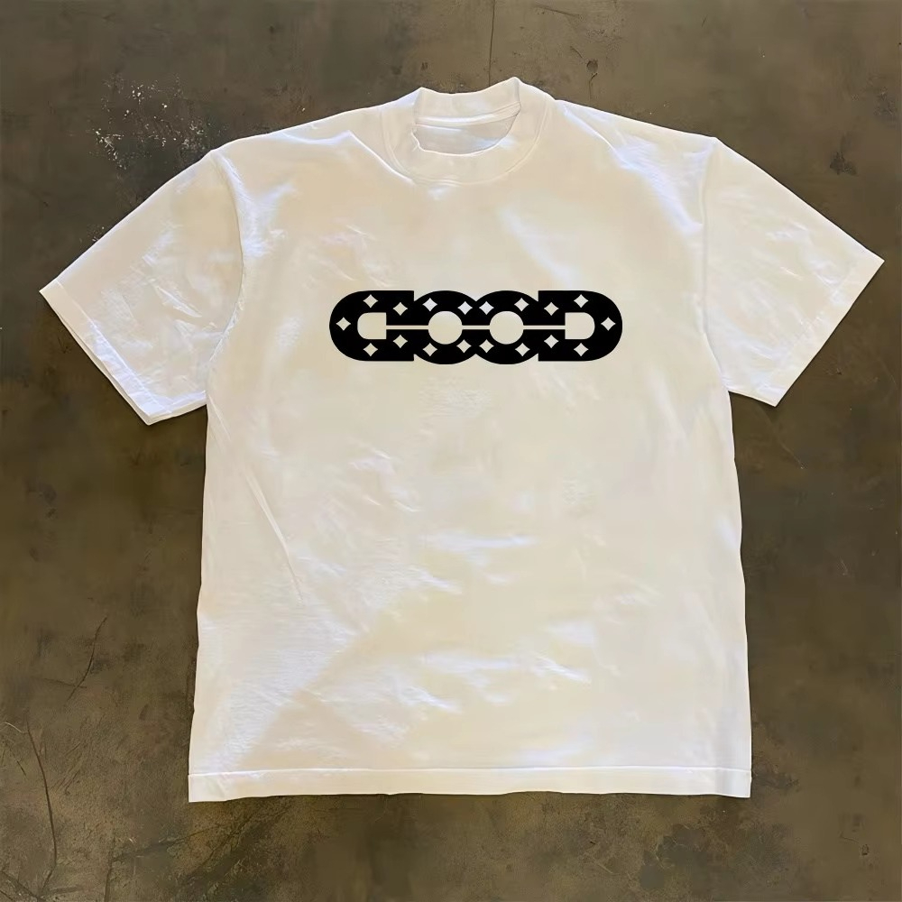 Good Streetwear Brand - تي شيرت قطني أبيض بشعار GOOD
